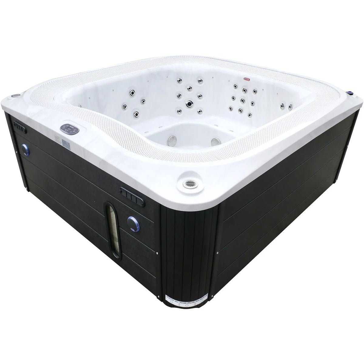 Aquajoy Serenity — marmur srebrnobiały / czarna obudowa, widok wanny SPA
