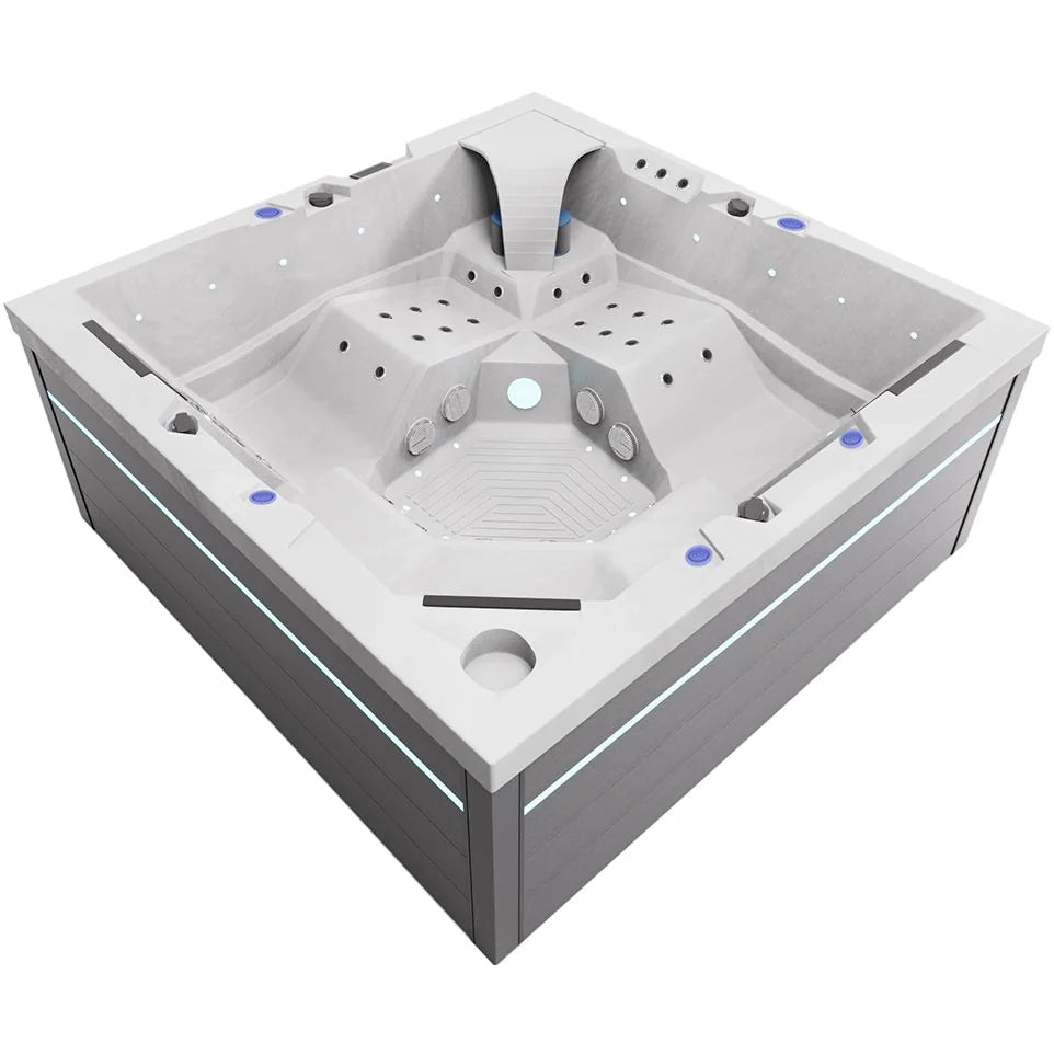 Aquajoy Monaco Jet LED — marmur srebrnobiały, widok niecki